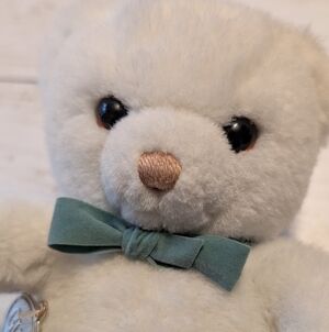 1983 Gund Karitas Tender Teddy Bear - White Vintage Stuffie Plush with Green Bow
